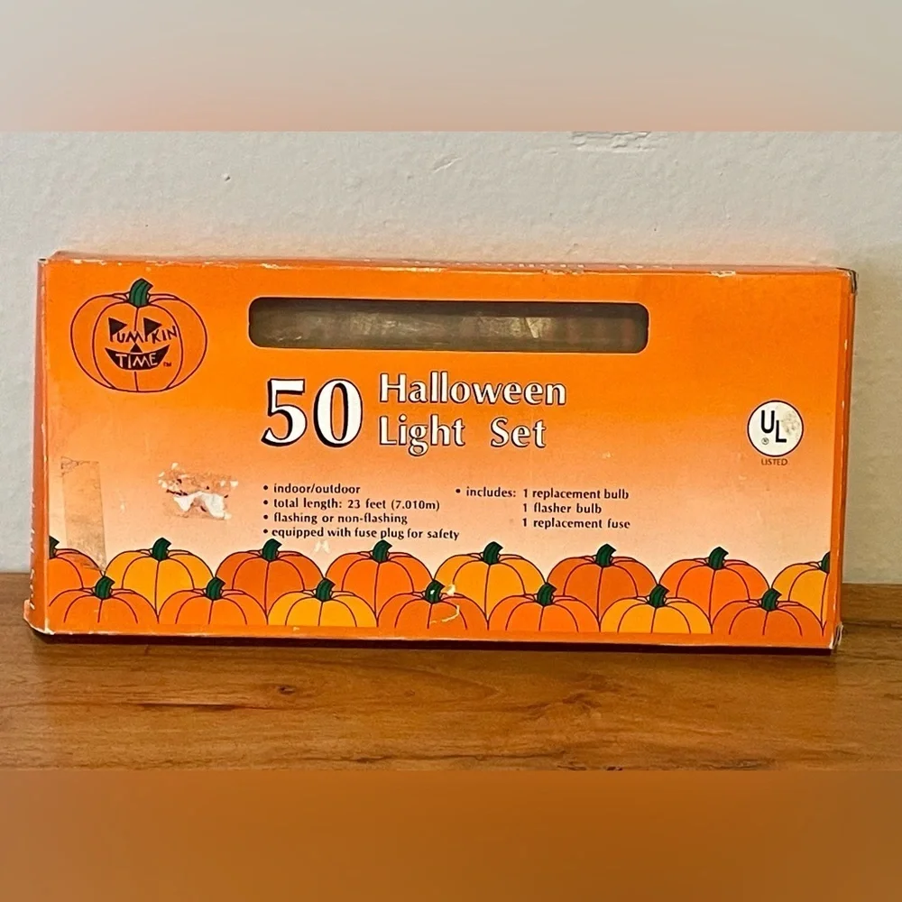 Pumpkin Time 50 Halloween Light Set‎ Holiday Orange New Tested Kmart Vtg